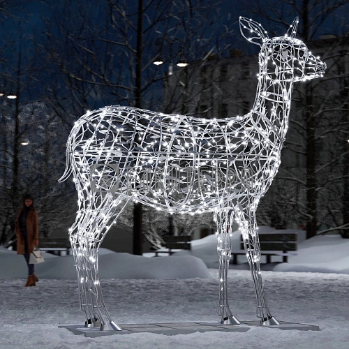 Олениха новогодняя золотая световая фигура